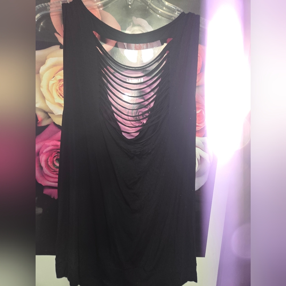 Boston Proper Shredded Back Drape Neck Banded Bottom Cowl Neck Tunic L